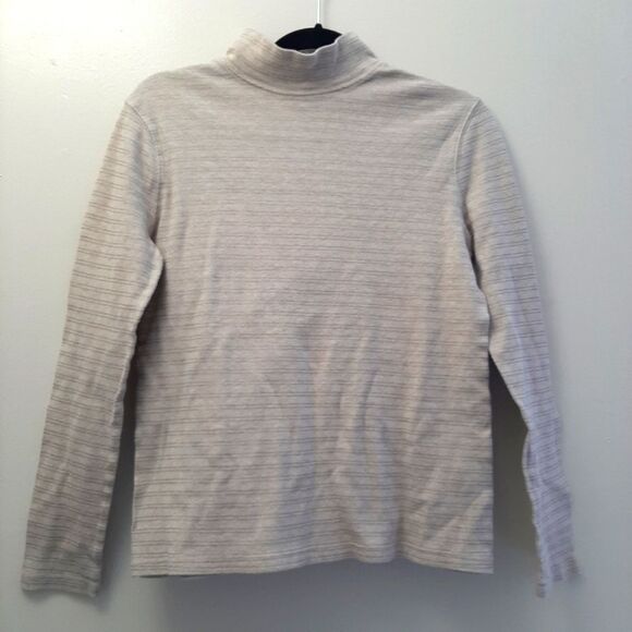 Studio Works Mock Neck Color Cream and Gold Long Sleeves Shirt 100% Cotton Small - Picture 1 of 6